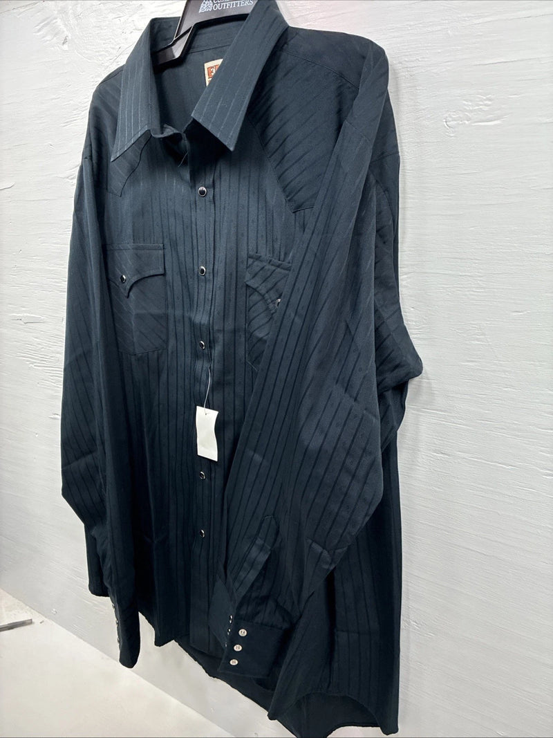 New Men’s ELY Cattleman Black Stripe Design Long Sleeve Pearl Snap 17.5 XL O-50
