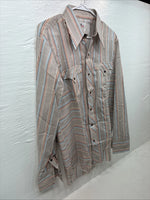 New Men’s Tem Tex Brown Stripe Long Sleeve Pearl Snap 16 Large X-46