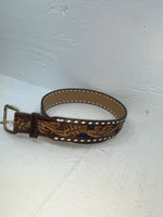 New Blue Genuine Leather Longhorn Tooled 30” Belt #82829 JJ-125
