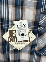 New Men’s ELY Cattleman Blue Tan Flannel Short Sleeve Pearl Snap 4XL E-68