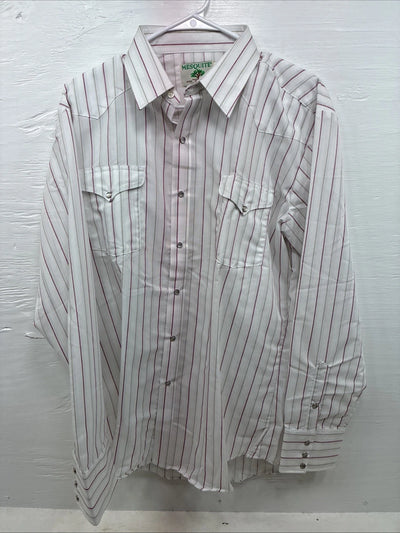 New Men’s Mesquite White Stripe Long Sleeve Pearl Snap 16 Large CC-62