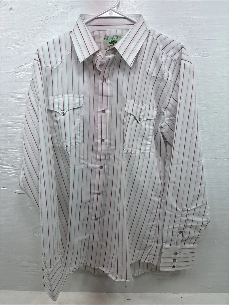 New Men’s Mesquite White Stripe Long Sleeve Pearl Snap 16 Large CC-62