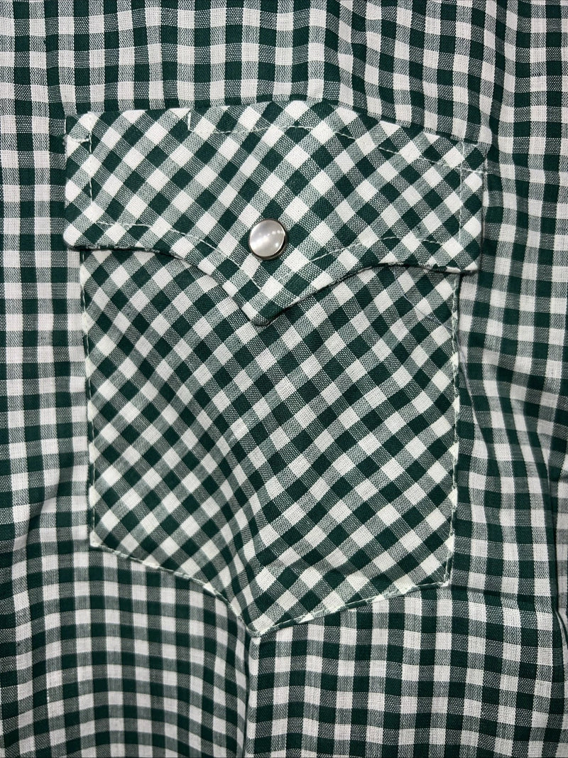 New men’s Western Shirt Works Green Pearl Snap Short Sleeve 14.5 Small A-181