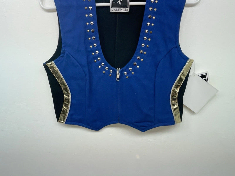 New Women’s Blue With Bling Valencia Cut Off Zip Up Vest S #69479 3B-61