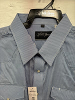 New Men’s White Horse Blue White Stripe Long Sleeve Pearl Snap 2XL H-58