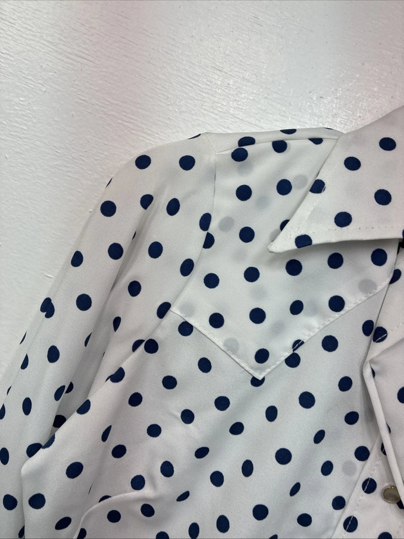 New Women’s Dickson Jenkins Blue Polkadot Long Sleeve Pearl Snap Size 30 MM-58