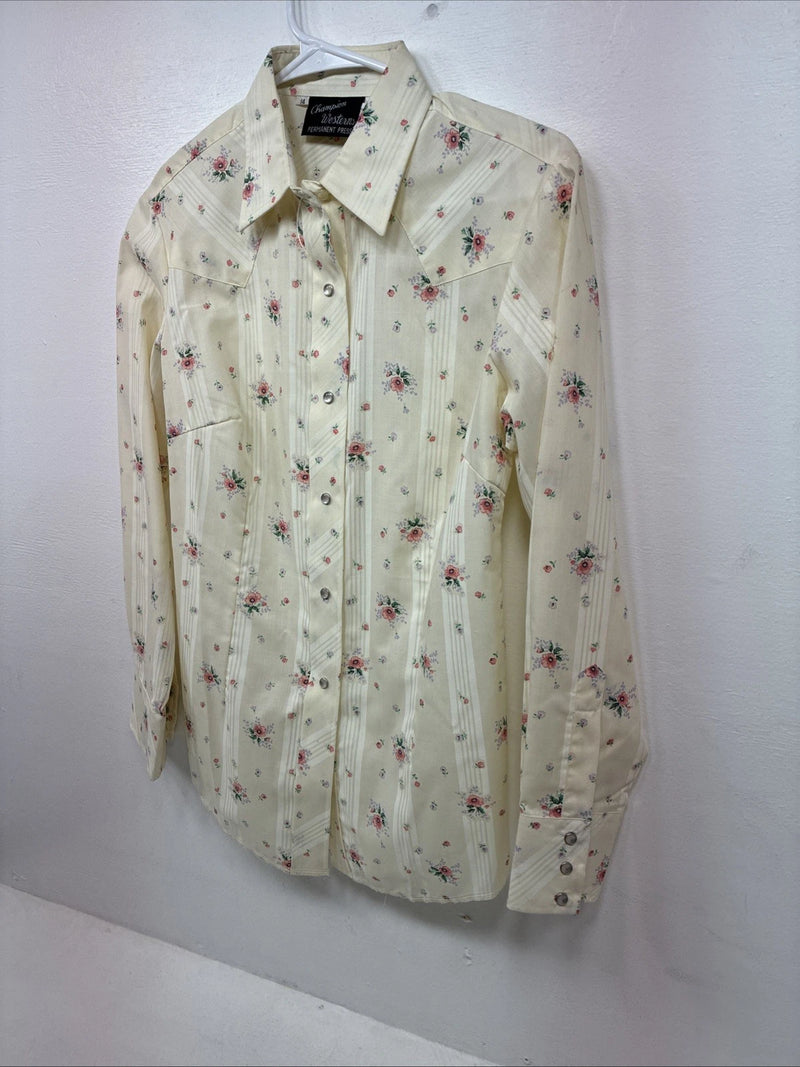 New Women’s Champion Western Yellow Floral Long Sleeve Pearl Snap 14 II-13