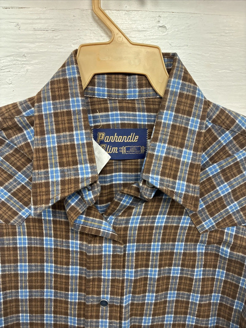 New Kids Panhandle Slim Brown Plaid Long Sleeve Pearl Snap Size 12 CC-88