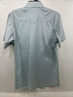 New Men’s White Horse Blue Plaid Short Sleeve Pearl Snap Large CC-46