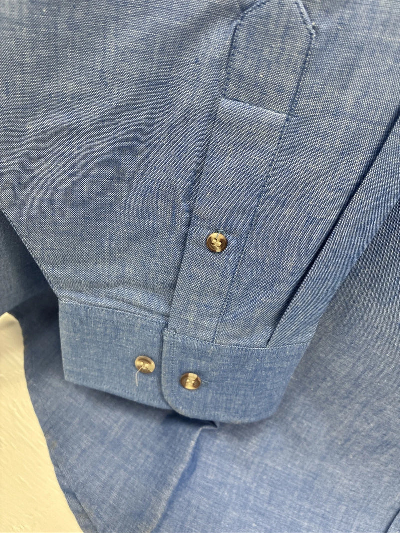 New Men’s ELY cattleman Blue Long Sleeve Button Up 20.5 X 36 4XL F-55