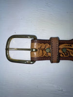 New Blue Genuine Leather Longhorn Tooled 32” Belt #82829 JJ-39