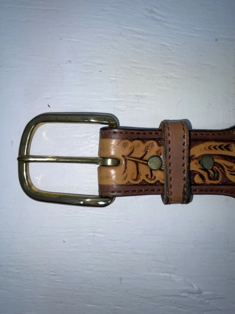 New Blue Genuine Leather Longhorn Tooled 32” Belt #82829 JJ-39