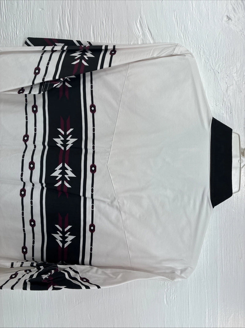 New Men’s Cumberland White Purple design Long Sleeve Pearl Snap Large AA-57