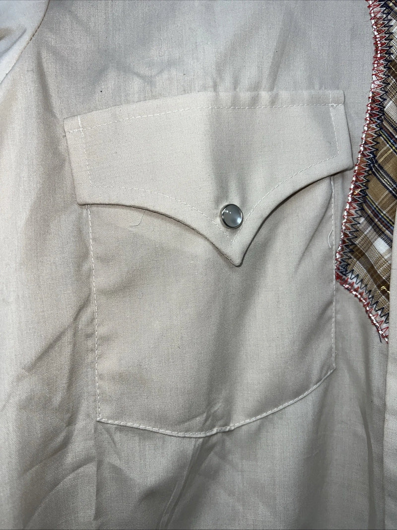 New Men’s Champion western Tan Long Sleeve Pearl Snap 14.5 X 33 Small A-191