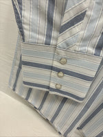 New Men’s White Horse Blue Striped Long Sleeve Pearl Snap 2XL H-45