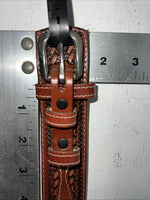 New Brown Genuine Leather Double S Tooled Belt #0701048 40 W-12