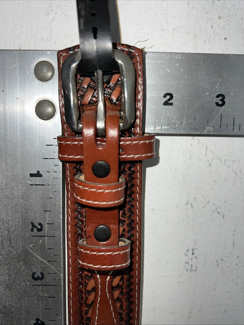 New Brown Genuine Leather Double S Tooled Belt #0701048 40 W-12