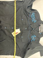 New Women’s Cumberland Black Blue Design Long Sleeve Pearl Snap 3XL II-3