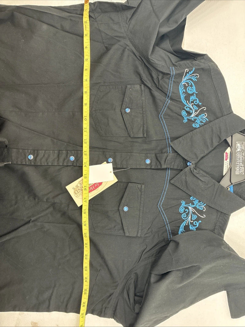 New Women’s Cumberland Black Blue Design Long Sleeve Pearl Snap 3XL II-3