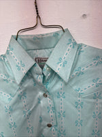 New Women’s H Bar C Blue Bow Short Sleeve Pearl Snap Size 32 LL-56