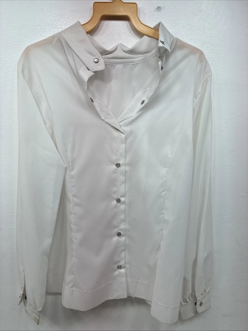 New Women’s Prior White Long Sleeve Pearl Snap English Shirt 38 KK-64