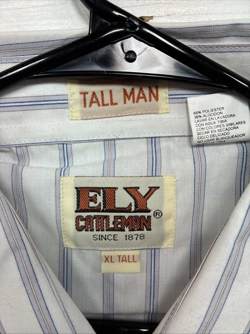 New Men’s ELY Cattleman White Stripe Short Sleeve Pearl Snap XL J-35