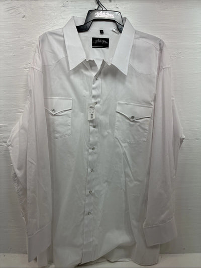 New Men’s White Horse White Long Sleeve Simple Pearl Snap 4XL J-48
