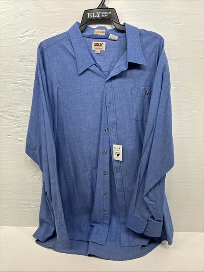 New Men’s ELY Blue Jean Color Long Sleeve Button Up 20.5 X 36 4XL E-50