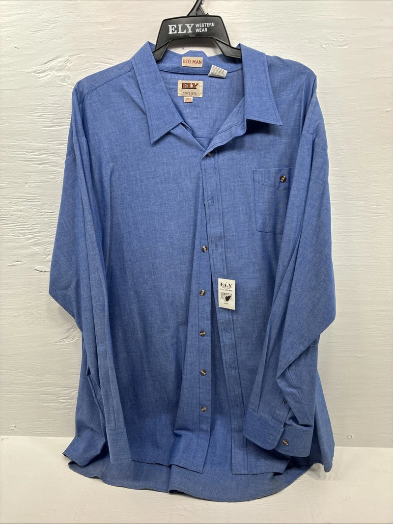 New Men’s ELY Blue Jean Color Long Sleeve Button Up 20.5 X 36 4XL E-50