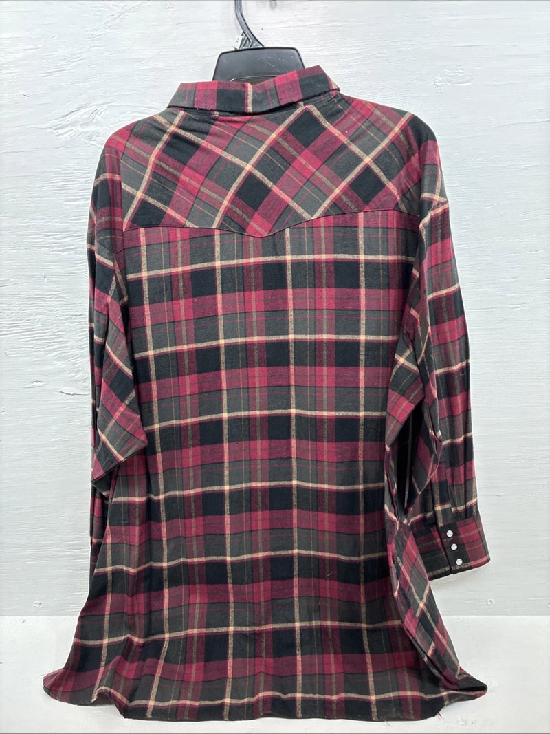 New Men’s ELY Cattleman Red Black Flannel Long Sleeve Pearl Snap 4XL E-82
