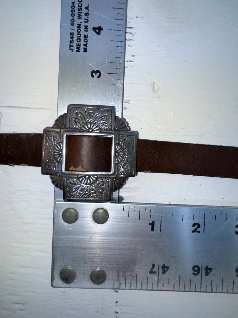 New Brown Genuine Leather Chambers Silver Pendent 28” Belt #3001 JJ-58