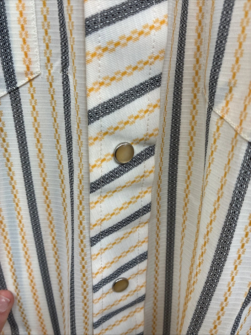 New Men’s H Bar C Yellow Black Stripe Long Sleeve Pearl Snap 17 XL O-29
