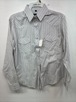 New Women’s White Horse Gray Stripe Long Sleeve Pearl Snap Medoum LL-105