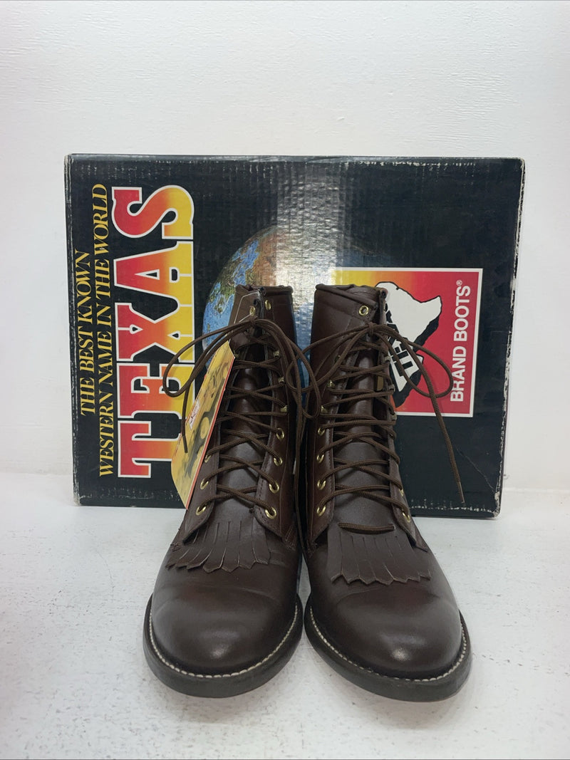 New Men’s Brown Lace Up Texas Brand Cowboy Boots. 8721 10 E E. 6-89