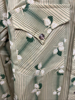 New Men’s ELY Plains Green Tan Floral Long Sleeve Pearl Snap 16.5 Large V-56