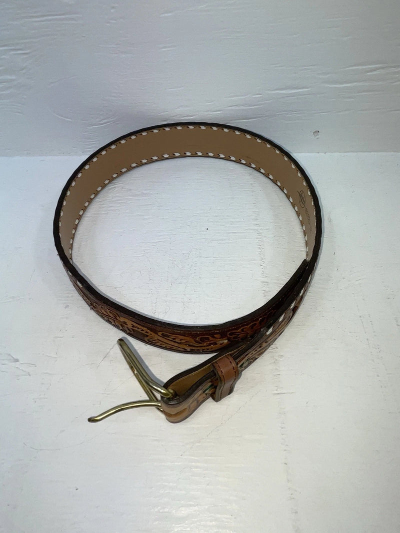 New Blue Genuine Leather Longhorn Tooled 32” Belt #82829 JJ-39