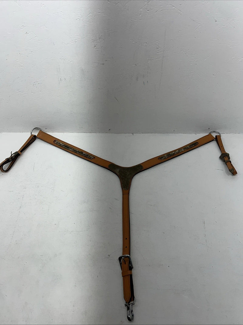 New Leather Royal King Breast Collar With Bronze Metal Plates. S-43