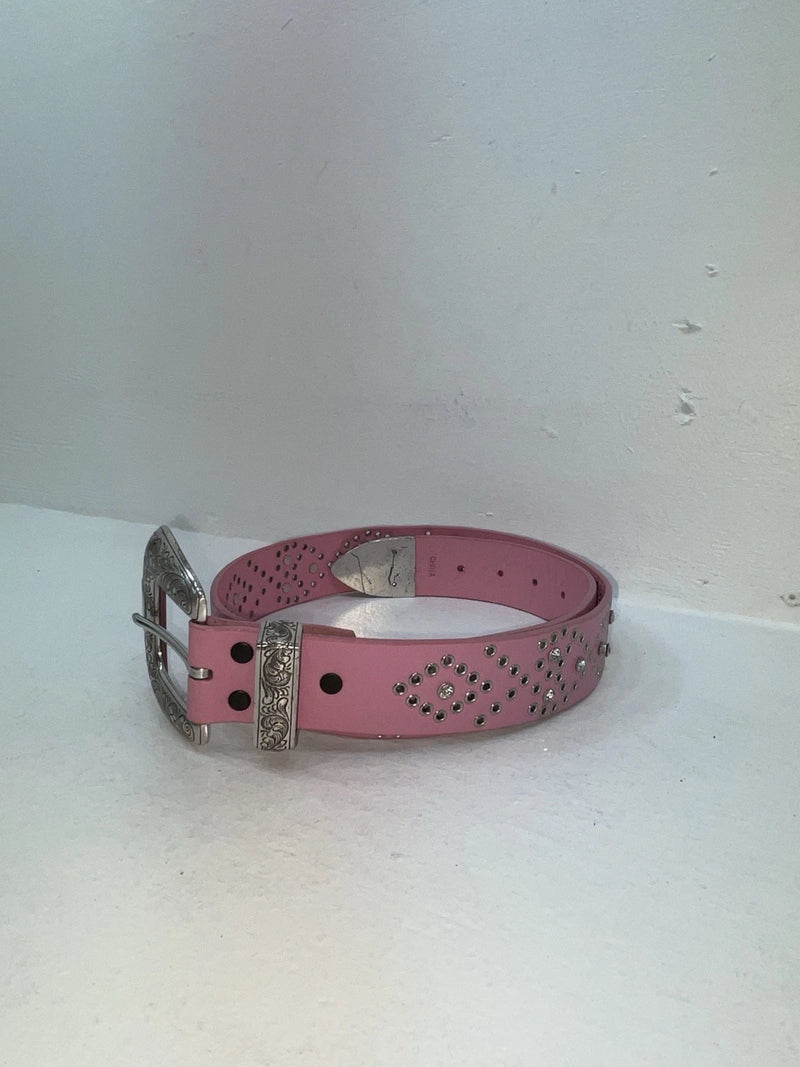 New Pink Genuine Leather Silver Bling L Belt #N3431630 Z-60