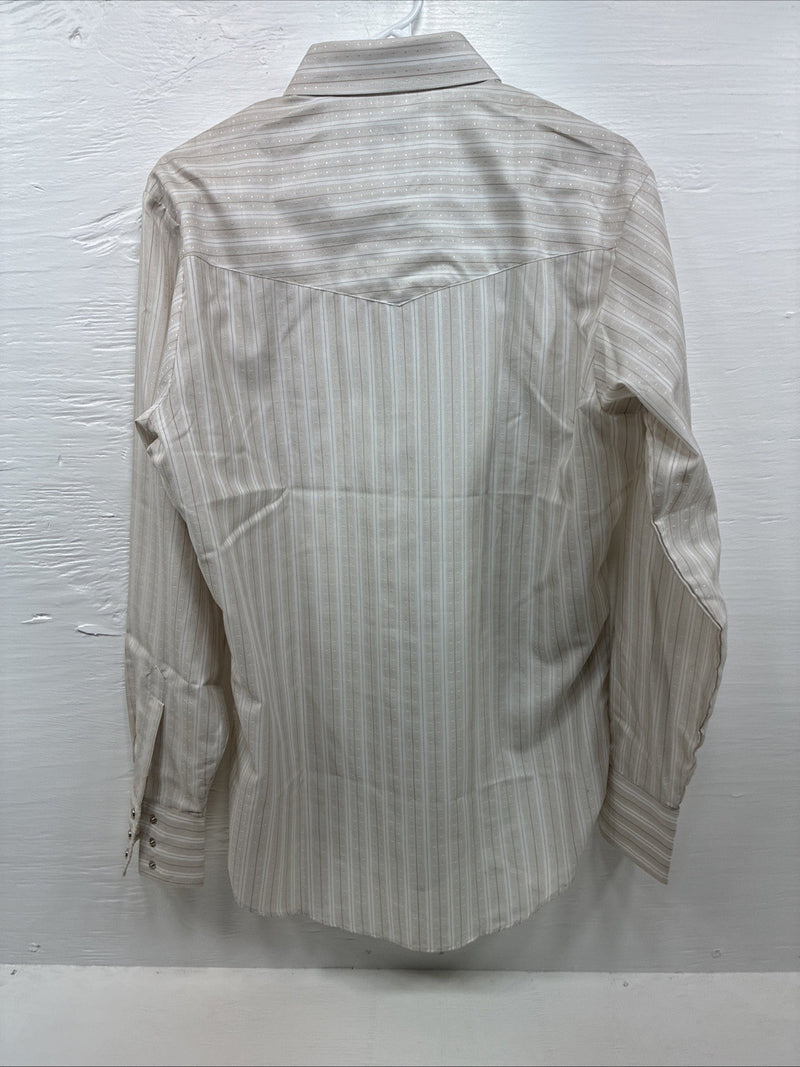 New Men’s ELY Cattleman Tan Stripe Long Sleeve Pearl Snap Medium J-97