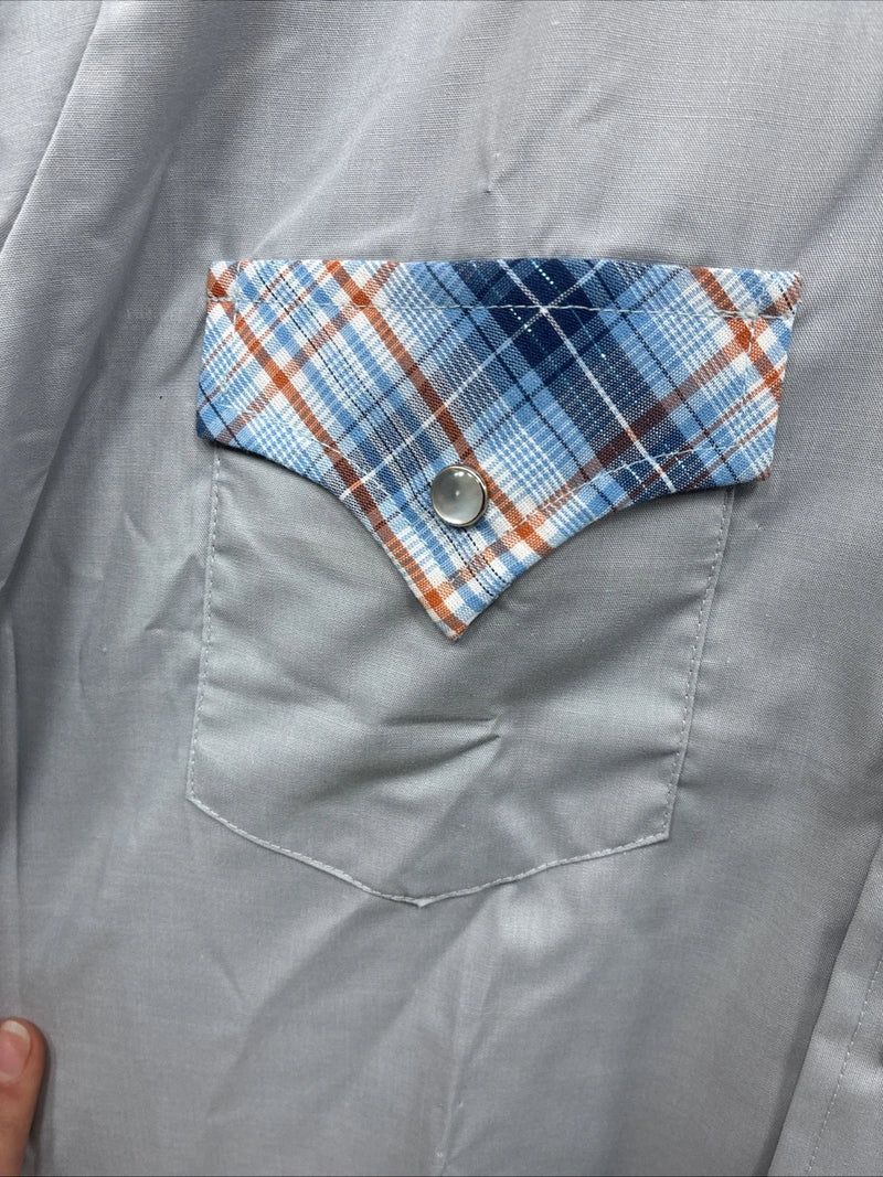 New Kids Champion Western Gray Plaid Long Sleeve Pearl Snap Size 18 CC-107