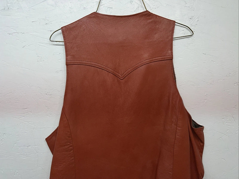 New Men’s Orange Leather Pioneer Wear Vest 46 #10291 L-603
