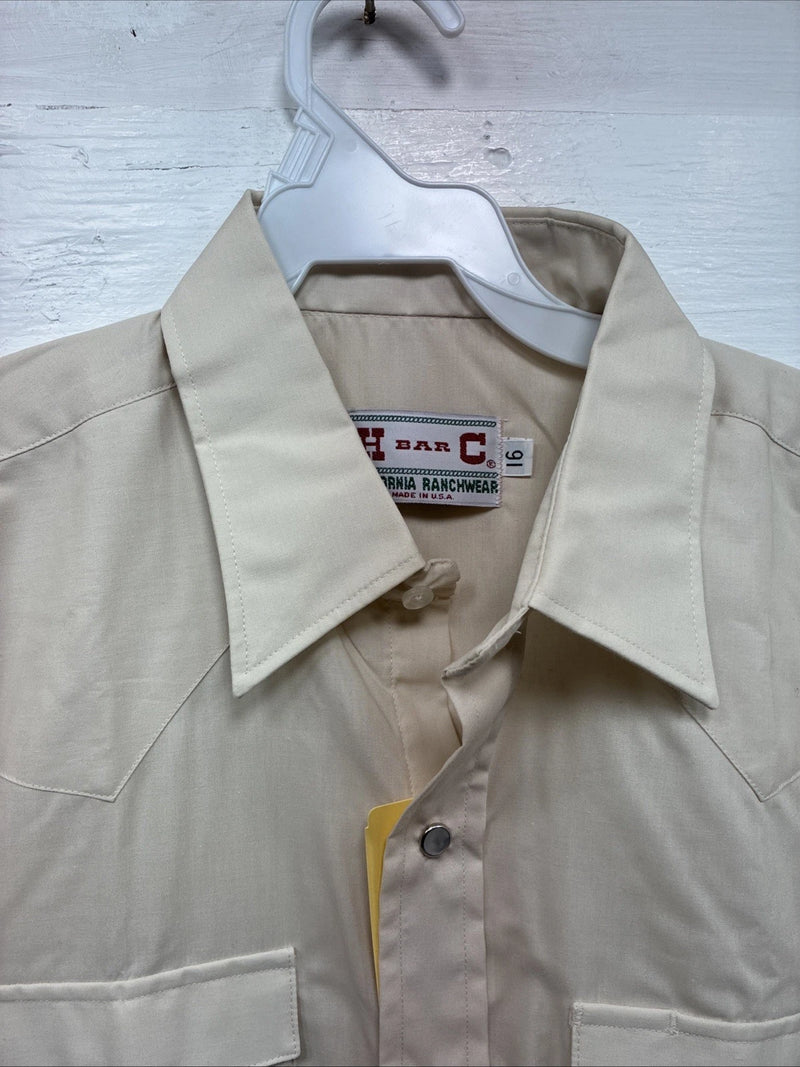 New Men’s H Bar C Tan Simple Short Sleeve Pearl Snap 16 Large O-32