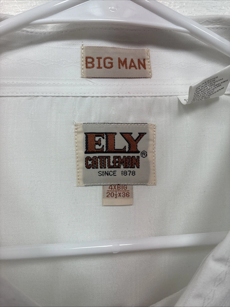 New Men’s ELY Cattleman White Designed Long Sleeve Pearl Snap 20.5 4XL X-106