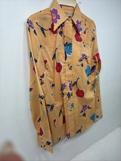 New Women’s Dickson Jenkins Orange Floral Long Sleeve Pearl Snap Size 36 II-79