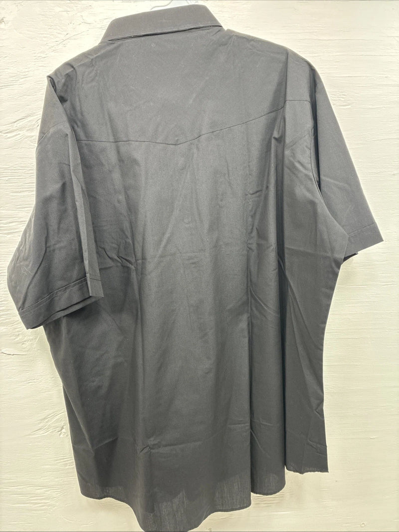New Men’s ELY cattleman Black Simple Short Sleeve Pearl Snap 2XL H-55
