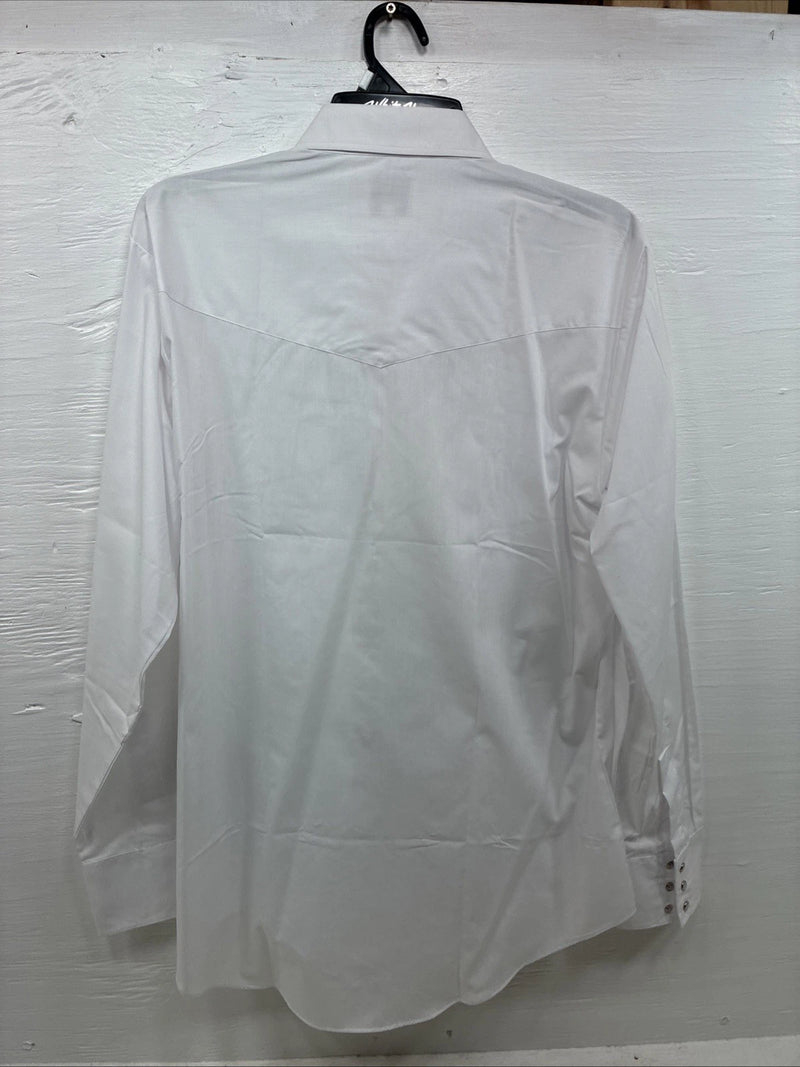 New Men’s ELY Cattleman White Long Sleeve Pearl Snap 16.5 X 36 Large CC-38