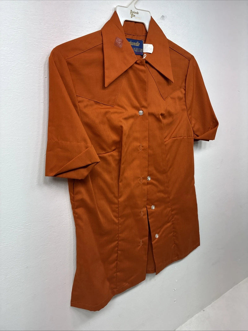New Women’s Panhandle Slim Orange Short Sleeve Button Up Size 10 LL-104