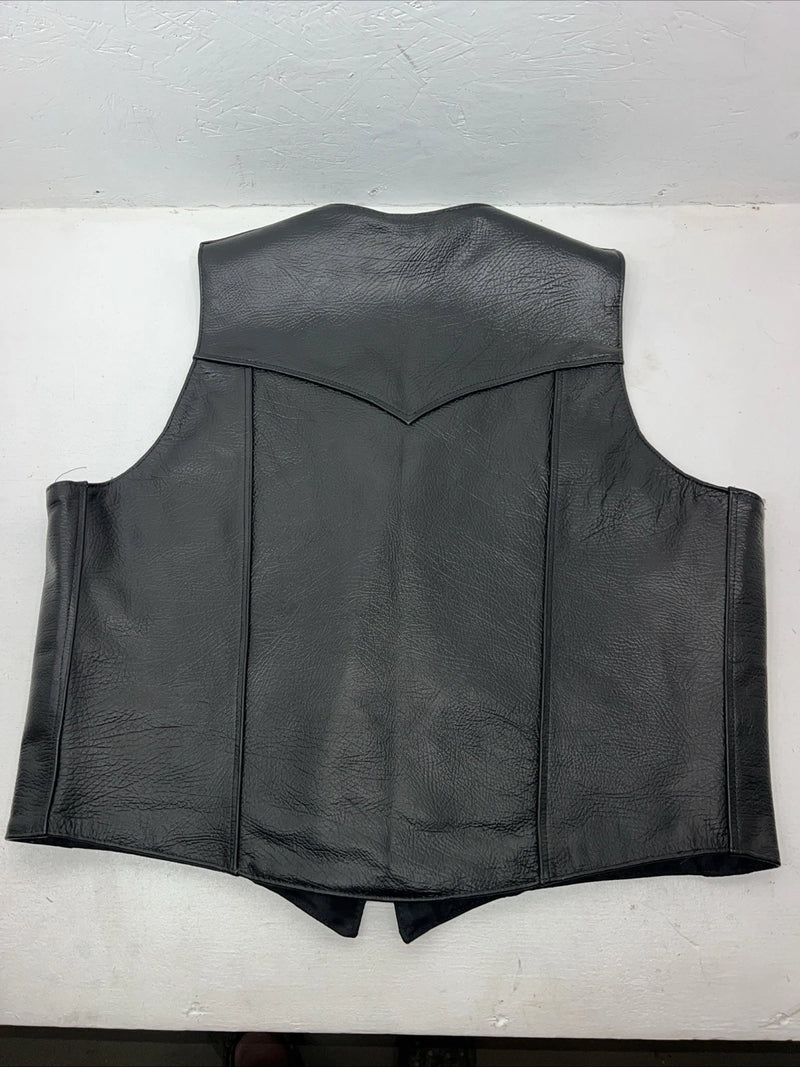 New Men’s Western Express Black Leather Biker Vest 4XL Q-604