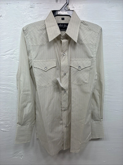 New Kids White Horse Yellow Stripe Long Sleeve Pearl Snap Large DD-55