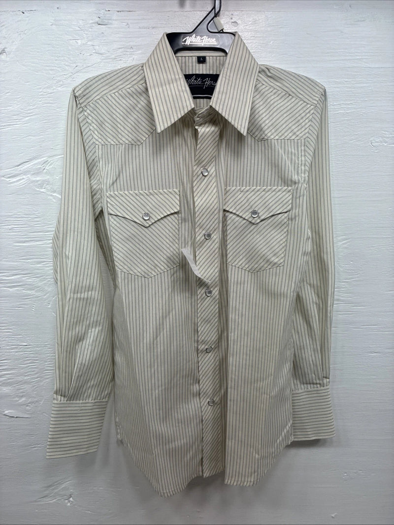 New Kids White Horse Yellow Stripe Long Sleeve Pearl Snap Large DD-55